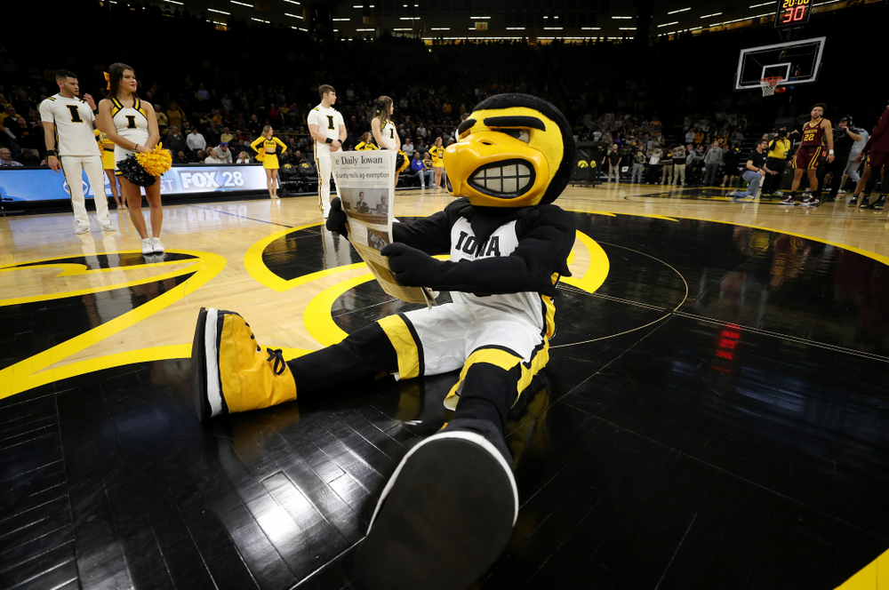 Herky The Hawk against the Minnesota Golden Gophers Monday, December 9, 2019 at Carver-Hawkeye Arena. (Brian Ray/hawkeyesports.com)