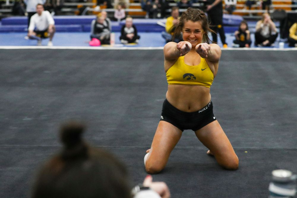 Erin Castle performs a floor routine during the Iowa women’s gymnastics Black and Gold Intraquad Meet on Saturday, December 7, 2019 at the UI Field House. (Lily Smith/hawkeyesports.com)