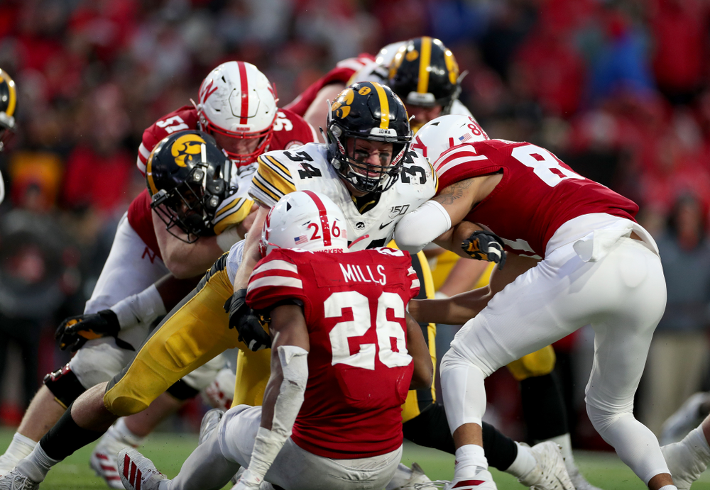 Iowa Hawkeyes linebacker Kristian Welch (34) against the Nebraska Cornhuskers Friday, November 29, 2019 at Memorial Stadium in Lincoln, Neb. (Brian Ray/hawkeyesports.com)