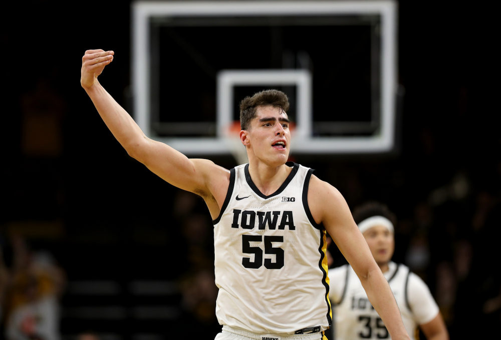 Iowa Hawkeyes forward Luka Garza (55) against the Ohio State Buckeyes Thursday, February 20, 2020 at Carver-Hawkeye Arena. (Brian Ray/hawkeyesports.com)