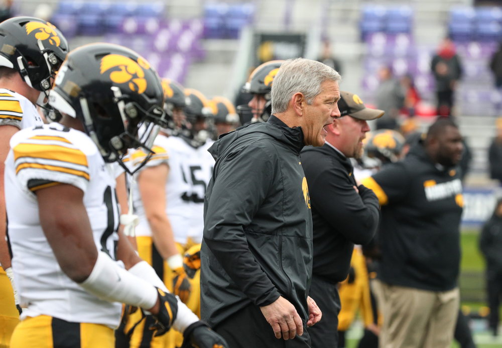 Iowa Hawkeyes head coach Kirk Ferentz against the Northwestern Wildcats Saturday, October 26, 2019 at Ryan Field in Evanston, Ill. (Brian Ray/hawkeyesports.com)