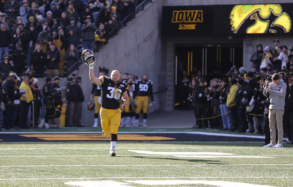 Iowa Hawkeyes fullback Brady Ross (36) during Senior Day festivities before their game against the Illinois Fighting Illini Saturday, November 23, 2019 at Kinnick Stadium. (Brian Ray/hawkeyesports.com)