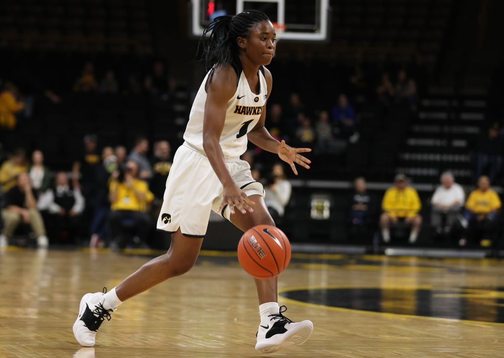 Iowa Hawkeyes guard Tomi Taiwo (1) against the Nebraska Cornhuskers Thursday, January 3, 2019 at Carver-Hawkeye Arena. (Brian Ray/hawkeyesports.com)