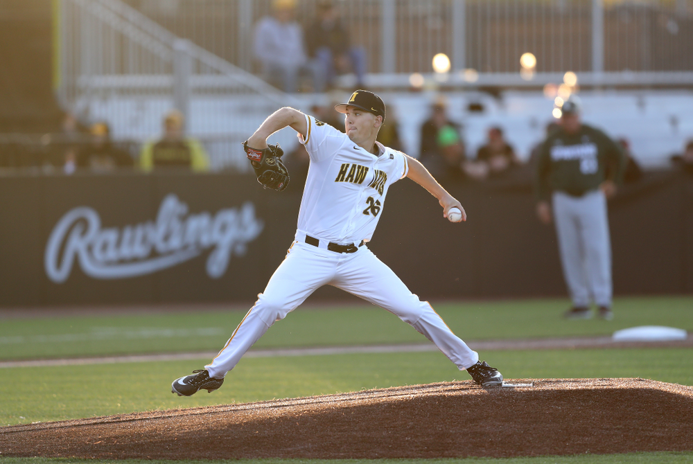 Iowa Hawkeyes Adam Ketelsen (26) against the Michigan State Spartans Friday, May 10, 2019 at Duane Banks Field. (Brian Ray/hawkeyesports.com)