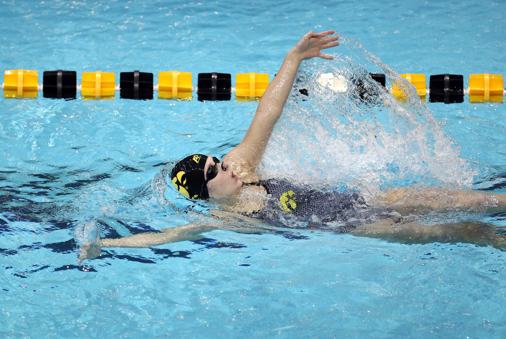 IowaÕs Zoe Pawloski swims the 200 yard backstroke against the Michigan Wolverines Friday, November 1, 2019 at the Campus Recreation and Wellness Center. (Brian Ray/hawkeyesports.com)