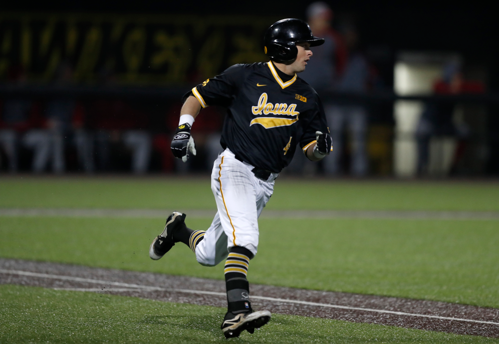 Iowa Hawkeyes infielder Mitchell Boe (4) against the Bradley Braves Wednesday, March 28, 2018 at Duane Banks Field. (Brian Ray/hawkeyesports.com)