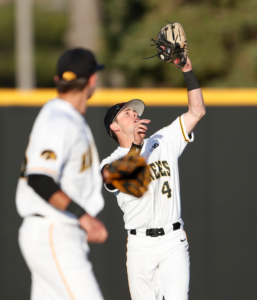 Iowa Hawkeyes infielder Mitchell Boe (4) against the Michigan Wolverines Friday, April 27, 2018 at Duane Banks Field in Iowa City. (Brian Ray/hawkeyesports.com)