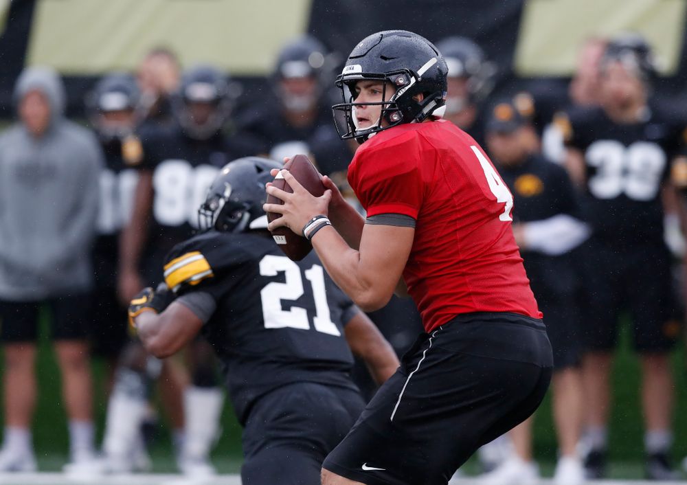 Iowa Hawkeyes quarterback Nathan Stanley (4) during camp practice No. 15 Monday, August 20, 2018 at the Hansen Football Performance Center. (Brian Ray/hawkeyesports.com)