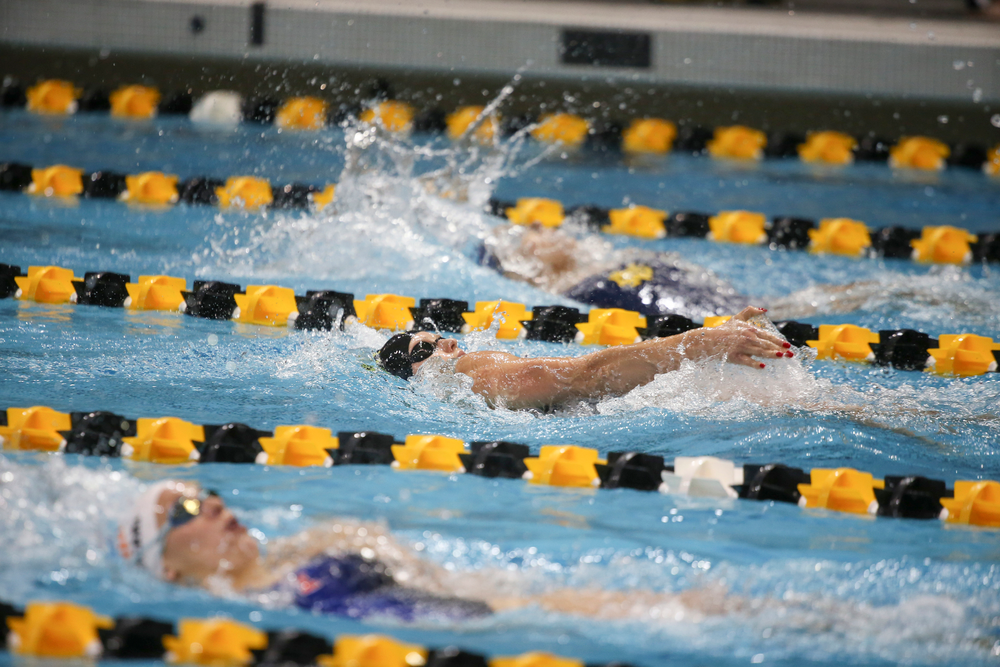 Iowa’s Julia Koluch swims the 200-yard backstroke during the Iowa swimming and diving meet vs Notre Dame and Illinois on Saturday, January 11, 2020 at the Campus Recreation and Wellness Center. (Lily Smith/hawkeyesports.com)