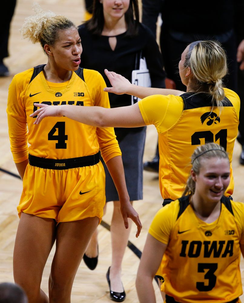 Iowa Hawkeyes forward Chase Coley (4) celebrates after a game against the Ohio State Buckeyes at Carver-Hawkeye Arena on January 25, 2018. (Tork Mason/hawkeyesports.com)