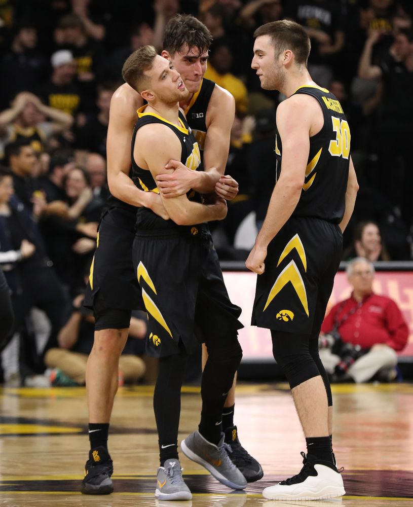 Iowa Hawkeyes guard Jordan Bohannon (3) and forward Luka Garza (55) against the Indiana Hoosiers Friday, February 22, 2019 at Carver-Hawkeye Arena. (Brian Ray/hawkeyesports.com)