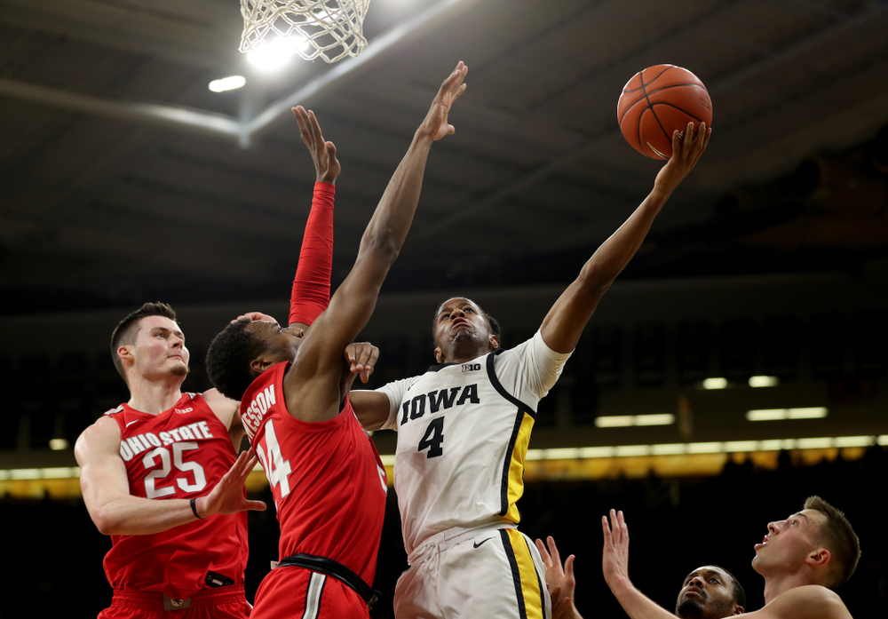 Iowa Hawkeyes guard Bakari Evelyn (4) against the Ohio State Buckeyes Thursday, February 20, 2020 at Carver-Hawkeye Arena. (Brian Ray/hawkeyesports.com)