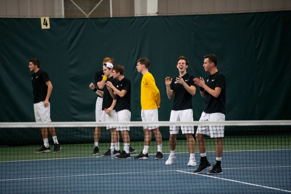 The Iowa men's tennis team competes against Cornell in The Rise Tennis Center in Ithaca, NY on Sunday, Feb. 24, 2019.