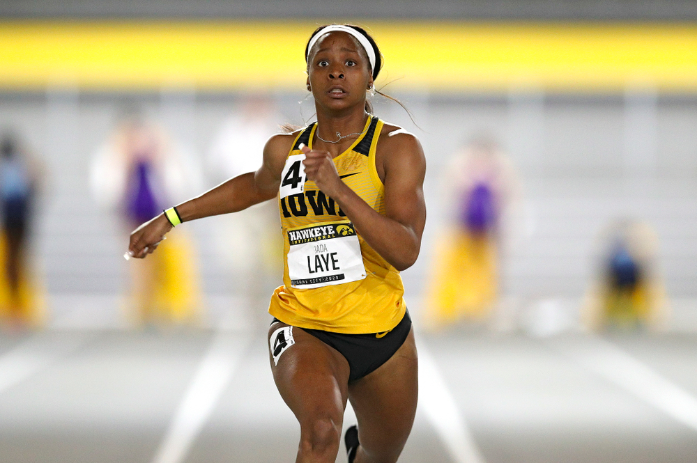 Iowa’s Jada Laye runs in the women’s 60 meter dash prelim event during the Hawkeye Invitational at the Recreation Building in Iowa City on Saturday, January 11, 2020. (Stephen Mally/hawkeyesports.com)