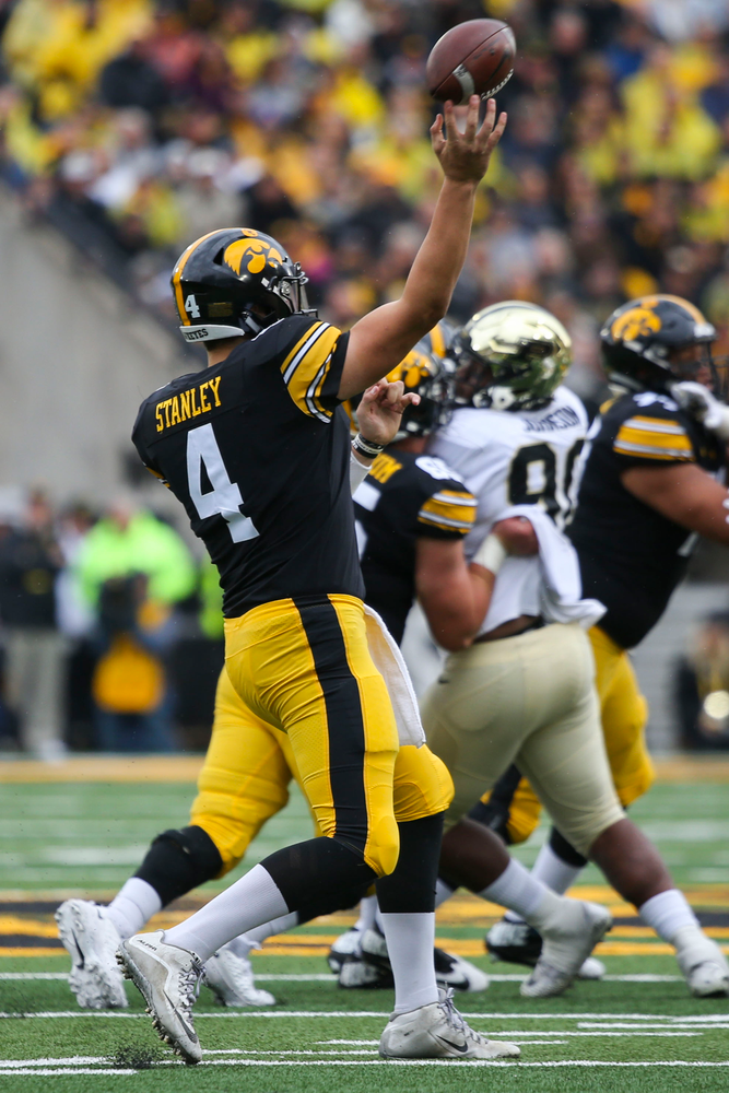 Iowa Hawkeyes quarterback Nate Stanley (4) during Iowa football vs Purdue on Saturday, October 19, 2019 at Kinnick Stadium. (Lily Smith/hawkeyesports.com)
