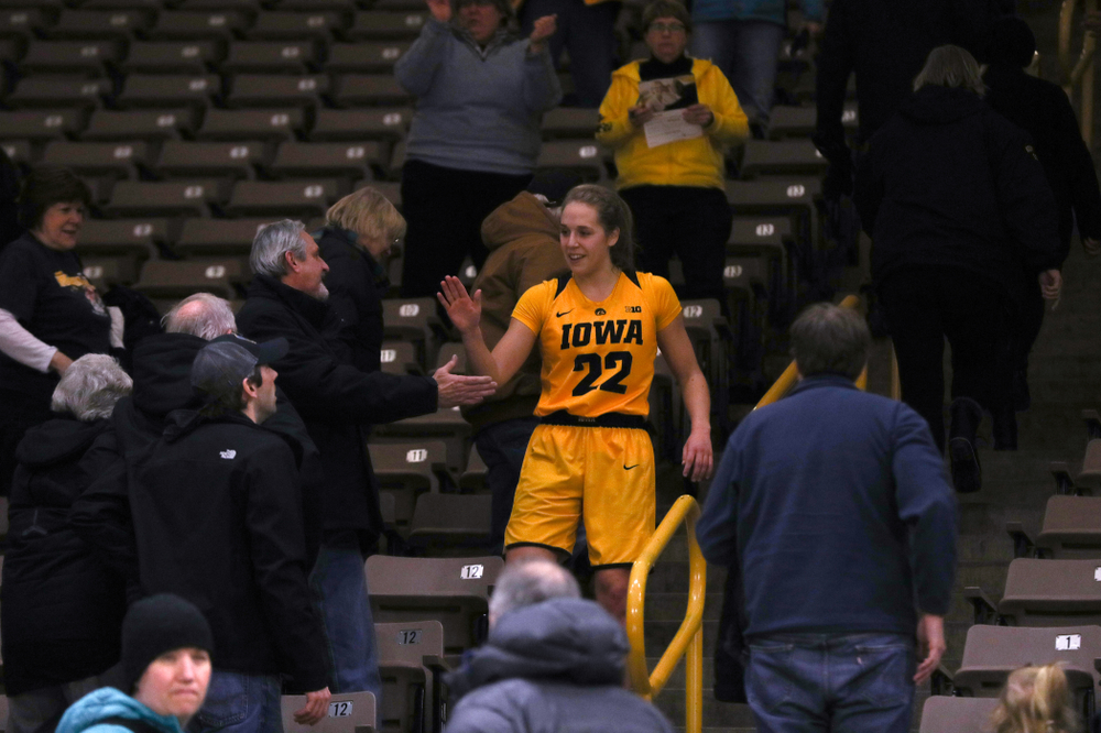 Iowa Hawkeyes guard Kathleen Doyle (22) against the Michigan State Spartans Thursday, February 7, 2019 at Carver-Hawkeye Arena. (Brian Ray/hawkeyesports.com)