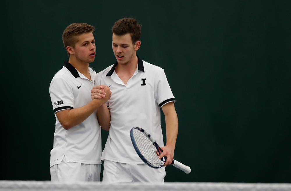 Will Davies and Piotr Smietana play a doubles match against Purdue Sunday, April 15, 2018 at the Hawkeye Tennis and Recreation Center. (Brian Ray/hawkeyesports.com)