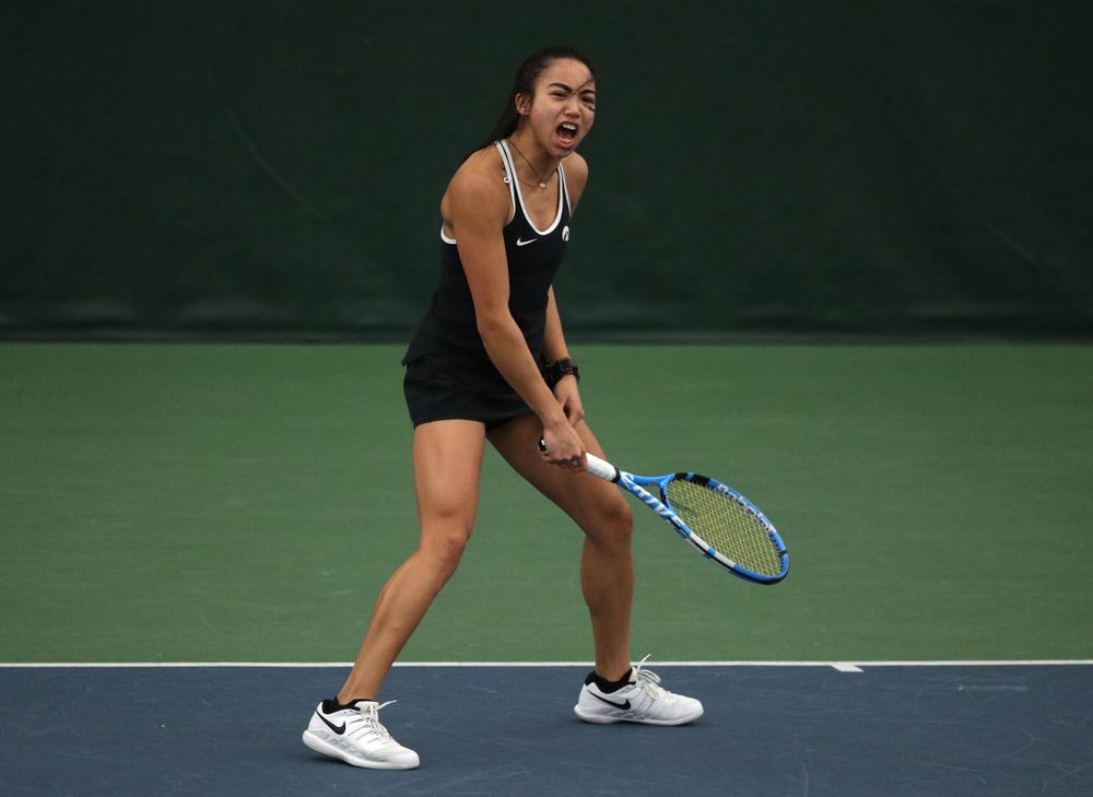 Iowa's Michelle Bacalla against the Penn State Nittany Lions Sunday, February 24, 2019 at the Hawkeye Tennis and Recreation Complex. (Brian Ray/hawkeyesports.com)
