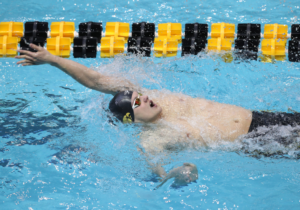 Iowa's Anze Fers Erzen competes in the 200-yard backstroke during the 2019 Big Ten Men's Swimming and Diving Championships Saturday, March 2, 2019 at the Campus Wellness and Recreation Center. (Brian Ray/hawkeyesports.com)