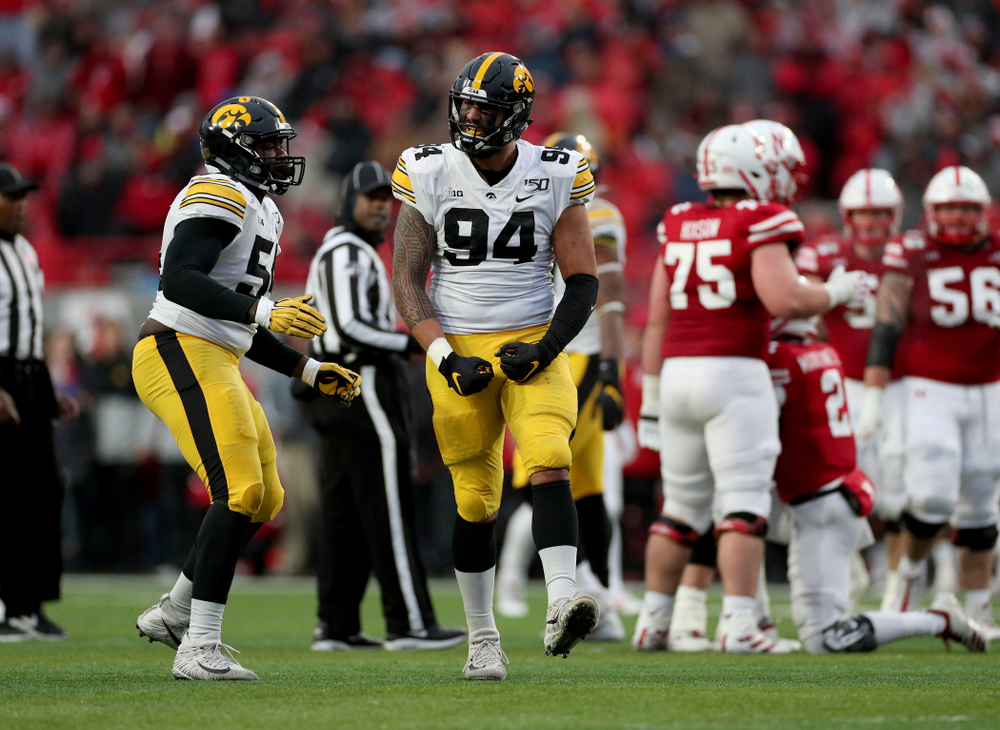 Iowa Hawkeyes defensive end A.J. Epenesa (94) against the Nebraska Cornhuskers Friday, November 29, 2019 at Memorial Stadium in Lincoln, Neb. (Brian Ray/hawkeyesports.com)