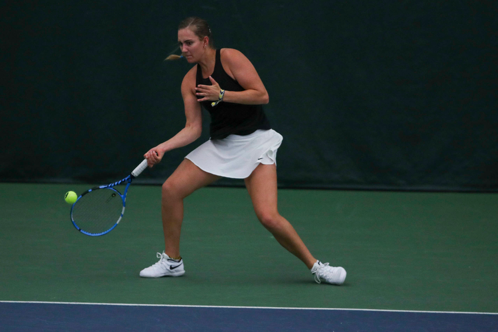 IowaÕs Ashleigh Jacobs at womenÕs tennis senior day vs Nebraska on Saturday, April 13, 2019 at the Hawkeye Tennis and Recreation Complex. (Lily Smith/hawkeyesports.com)