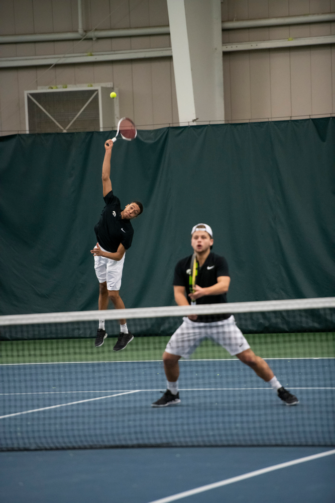 The Iowa men's tennis team competes against Cornell in The Rise Tennis Center in Ithaca, NY on Sunday, Feb. 24, 2019.