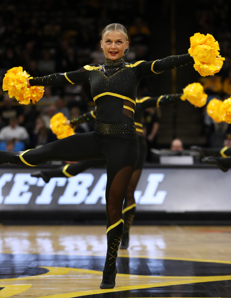 The Iowa Dance Team performs at halftime of the Iowa Hawkeyes game against the Nebraska Cornhuskers Thursday, January 3, 2019 at Carver-Hawkeye Arena. (Brian Ray/hawkeyesports.com)