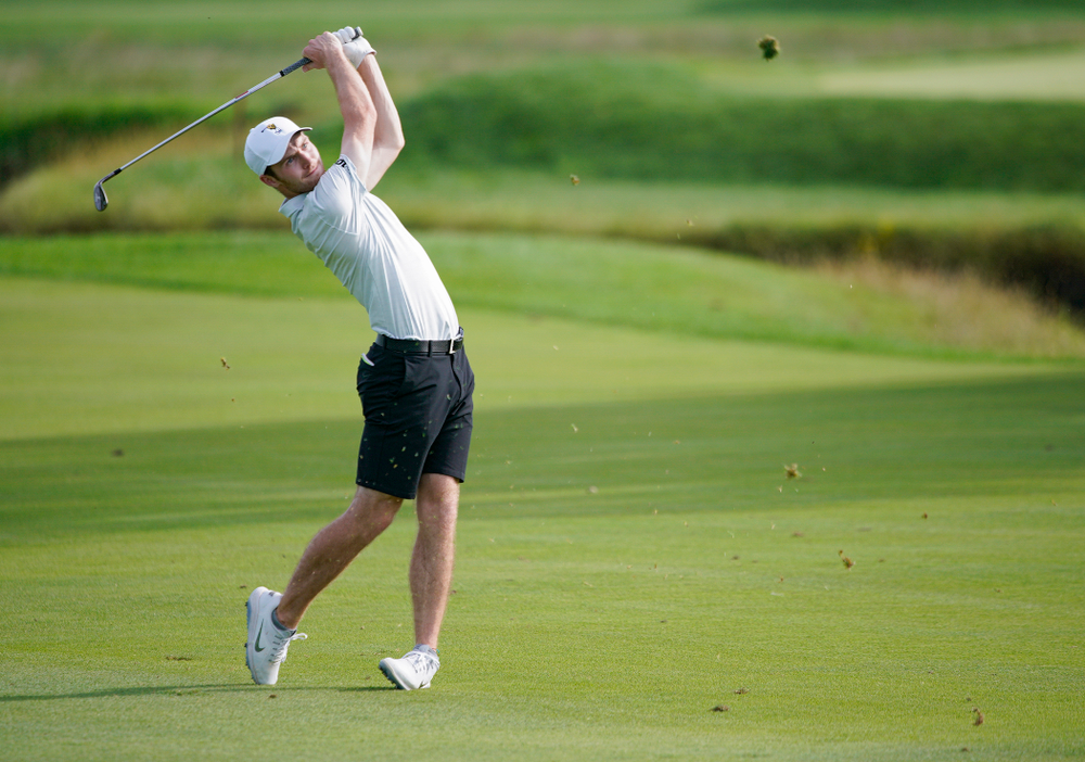Iowa’s Jake Rowe hits from the fairway during the second day of the Golfweek Conference Challenge at the Cedar Rapids Country Club in Cedar Rapids on Monday, Sep 16, 2019. (Stephen Mally/hawkeyesports.com)