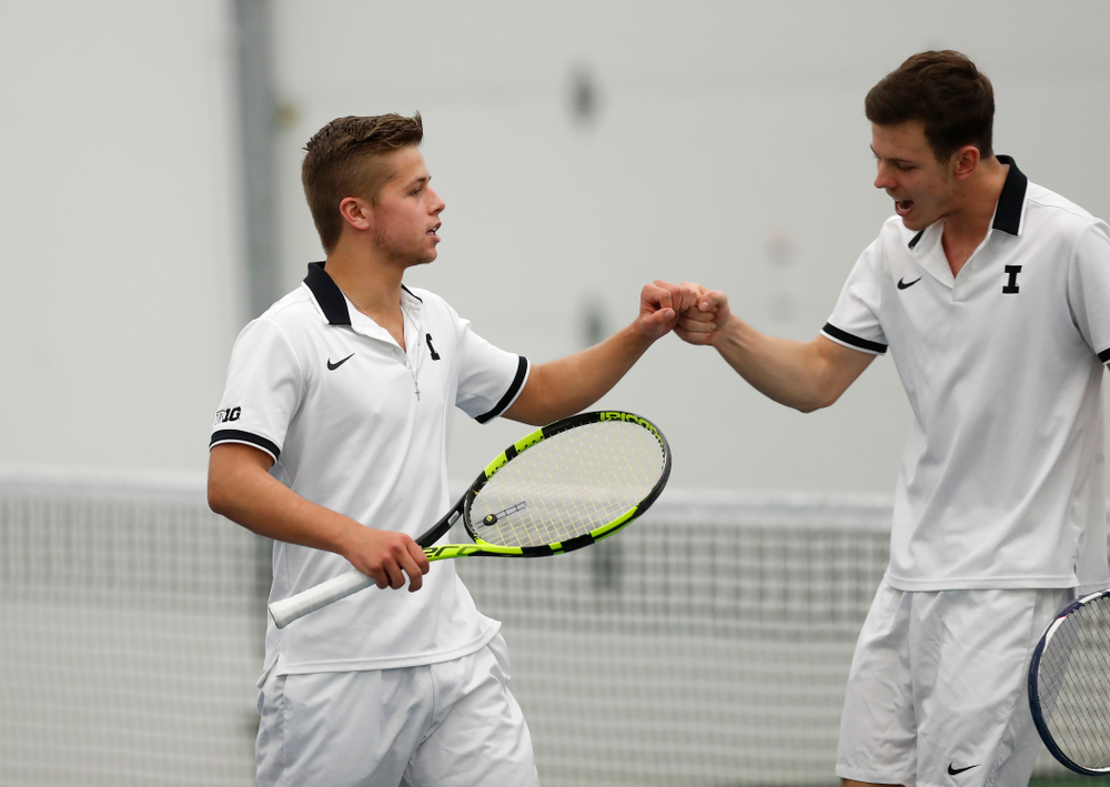 Will Davies and Piotr Smietana play a doubles match against Purdue Sunday, April 15, 2018 at the Hawkeye Tennis and Recreation Center. (Brian Ray/hawkeyesports.com)