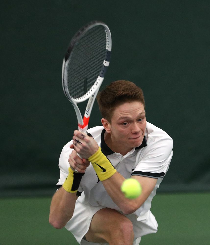 Iowa's Jason Kerst against North Dakota Friday, January 25, 2019 at the Hawkeye Tennis and Recreation Complex. (Brian Ray/hawkeyesports.com)
