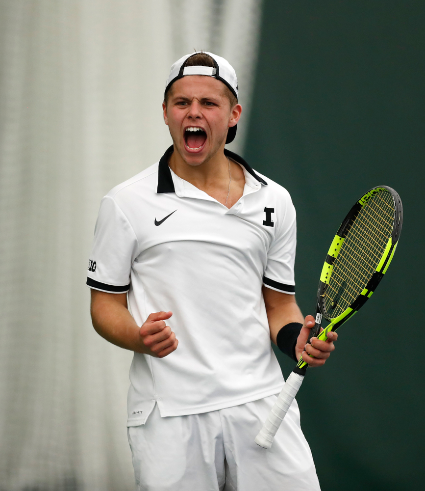 Will Davies against Purdue Sunday, April 15, 2018 at the Hawkeye Tennis and Recreation Center. (Brian Ray/hawkeyesports.com)