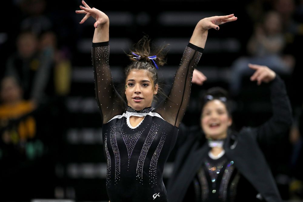 Iowa’s Ariana Agrapides competes on the floor against Michigan State Saturday, February 1, 2020 at Carver-Hawkeye Arena. (Brian Ray/hawkeyesports.com)