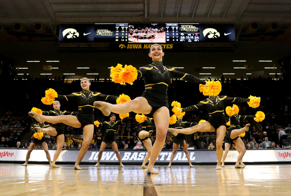 The Iowa Dance Team performs at halftime of the Iowa Hawkeyes game against the Maryland Terrapins Friday, January 10, 2020 at Carver-Hawkeye Arena. (Brian Ray/hawkeyesports.com)