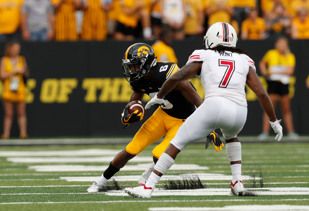 Iowa Hawkeyes wide receiver Ihmir Smith-Marsette (6) against the Northern Illinois Huskies Saturday, September 1, 2018 at Kinnick Stadium. (Brian Ray/hawkeyesports.com)