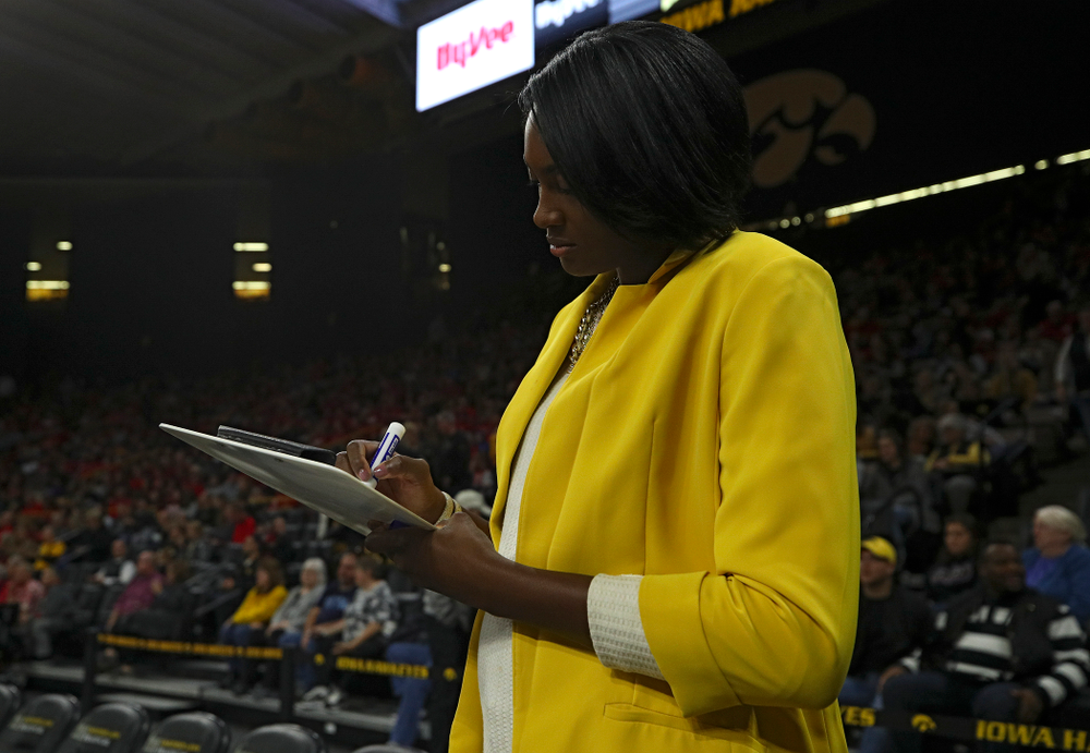 Iowa head coach Vicki Brown before their match against Nebraska at Carver-Hawkeye Arena in Iowa City on Saturday, Nov 9, 2019. (Stephen Mally/hawkeyesports.com)