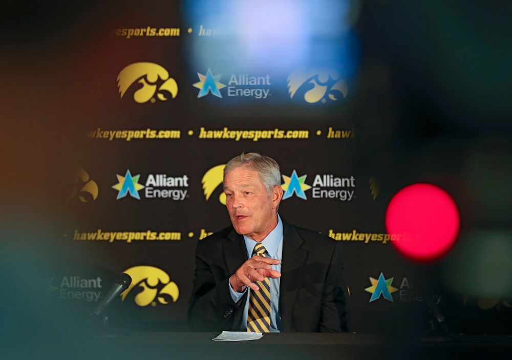 Iowa Hawkeyes head coach Kirk Ferentz answers questions during Iowa Football Media Day at Carver-Hawkeye Arena in Iowa City on Friday, Aug 9, 2019. (Stephen Mally/hawkeyesports.com)