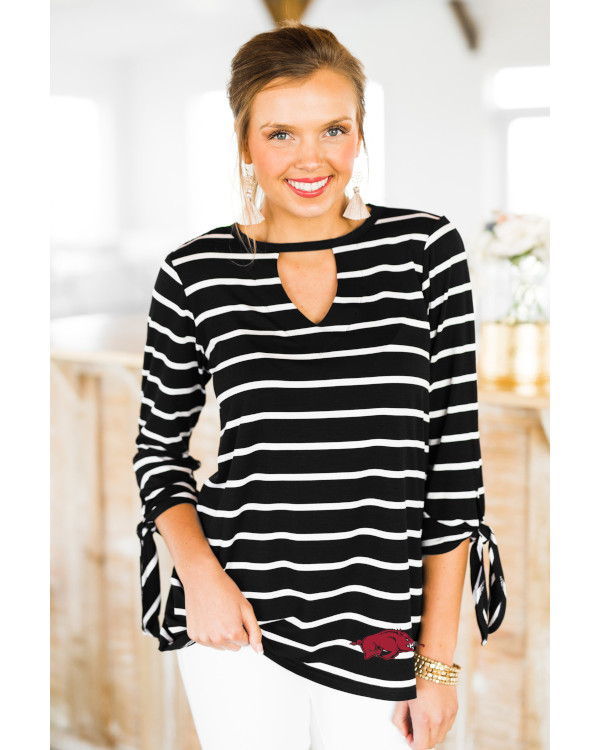 Arkansas Razorbacks Gameday Couture Forget Me Knot Striped Tie Sleeve Arkansas Razorbacks Store Shop University Of Arkansas Apparel Gear Gifts Clothing