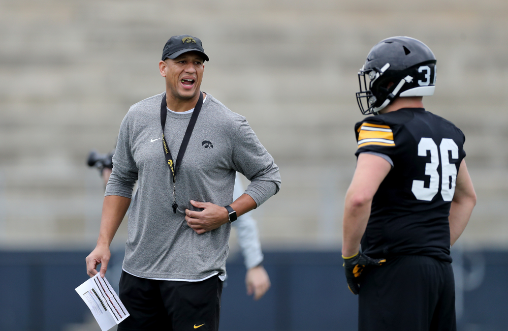 Iowa Hawkeyes special teams coordinator LeVar Woods during practice Sunday, December 22, 2019 at Mesa College in San Diego. (Brian Ray/hawkeyesports.com)