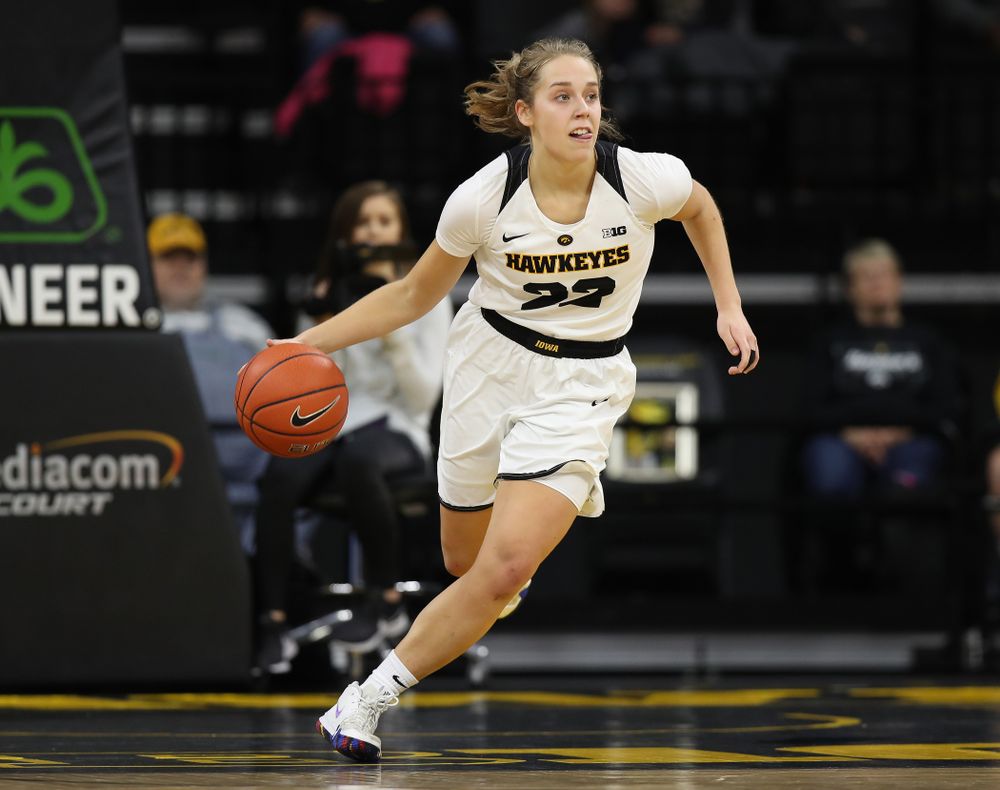 Iowa Hawkeyes guard Kathleen Doyle (22) against the Nebraska Cornhuskers Thursday, January 3, 2019 at Carver-Hawkeye Arena. (Brian Ray/hawkeyesports.com)