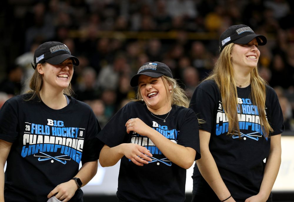 Grace McGuire, Maddy Murphy, Lokke Stribos and the rest of the Iowa Field Hockey team are recognized during the Iowa Hawkeyes game against the Ohio State Buckeyes Thursday, February 20, 2020 at Carver-Hawkeye Arena. (Brian Ray/hawkeyesports.com)