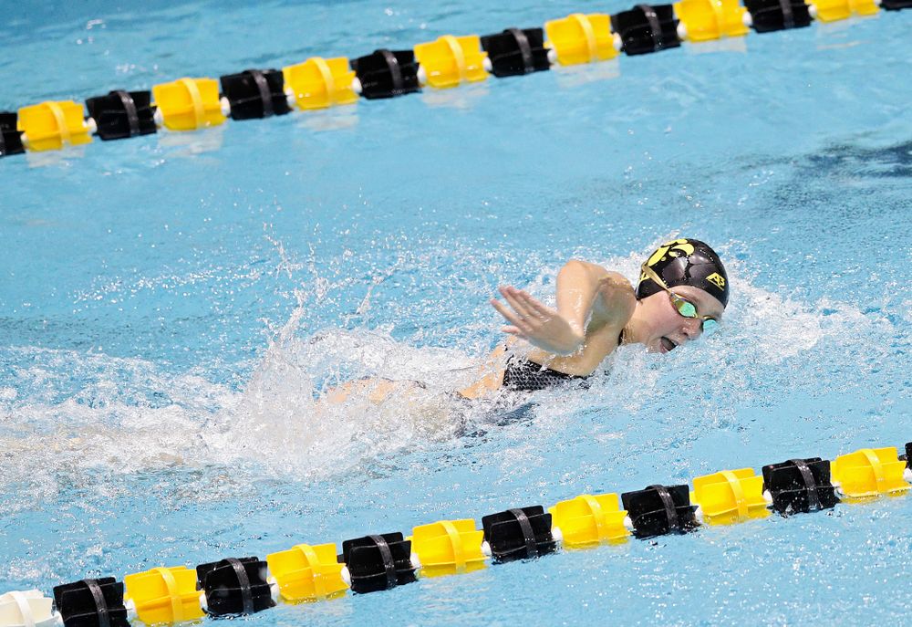 Iowa’s Macy Rink swims the women’s 100 yard individual medley event during their meet at the Campus Recreation and Wellness Center in Iowa City on Friday, February 7, 2020. (Stephen Mally/hawkeyesports.com)