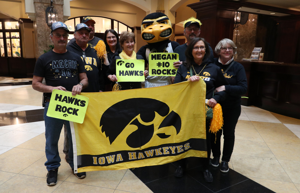 The family of forward Megan Gustafson (10) during a send off at the hotel before their game against the NC State Wolfpack in the regional semi-final of the 2019 NCAA Women's College Basketball Tournament Saturday, March 30, 2019 at Greensboro Coliseum in Greensboro, NC.(Brian Ray/hawkeyesports.com)