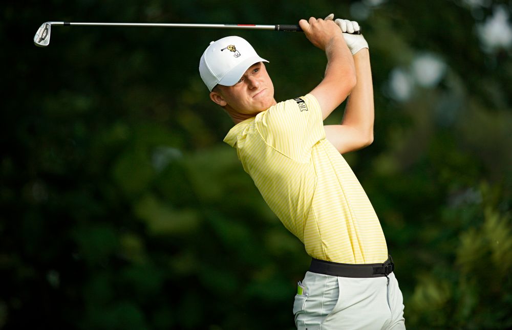 Iowa’s Benton Weinberg tees off during the third day of the Golfweek Conference Challenge at the Cedar Rapids Country Club in Cedar Rapids on Tuesday, Sep 17, 2019. (Stephen Mally/hawkeyesports.com)