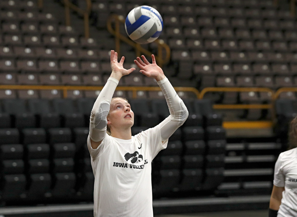 Iowa’s Jaedynn Evans (22) during Iowa Volleyball’s Media Day at Carver-Hawkeye Arena in Iowa City on Friday, Aug 23, 2019. (Stephen Mally/hawkeyesports.com)