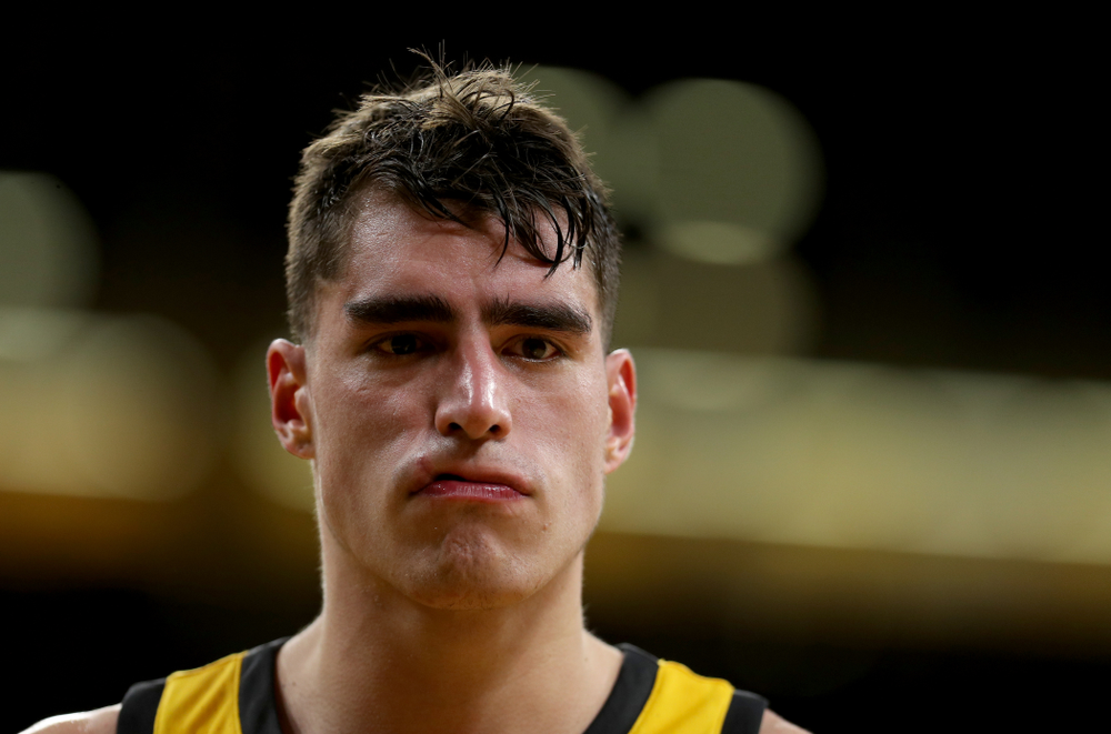 Iowa Hawkeyes forward Luka Garza (55) against the Rutgers Scarlet Knights Wednesday, January 22, 2020 at Carver-Hawkeye Arena. (Brian Ray/hawkeyesports.com)