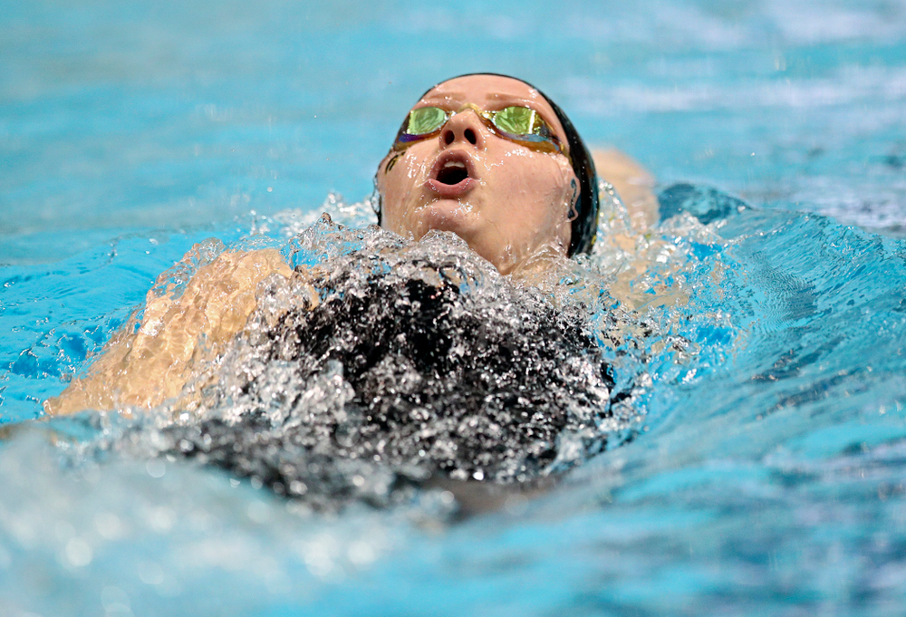 Iowa’s Julia Koluch swims the women’s 200 yard backstroke C final event during the 2020 Women’s Big Ten Swimming and Diving Championships at the Campus Recreation and Wellness Center in Iowa City on Saturday, February 22, 2020. (Stephen Mally/hawkeyesports.com)