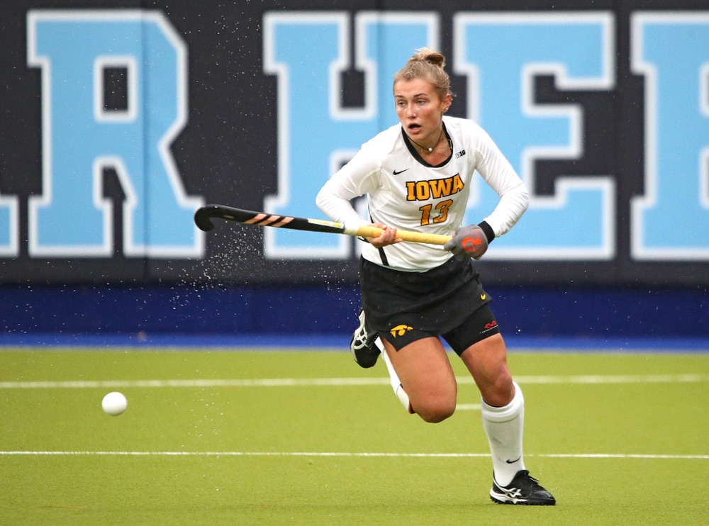 Iowa’s Leah Zellner (13) chases down the ball during the first quarter of their NCAA Tournament First Round match against Duke at Karen Shelton Stadium in Chapel Hill, N.C. on Friday, Nov 15, 2019. (Stephen Mally/hawkeyesports.com)