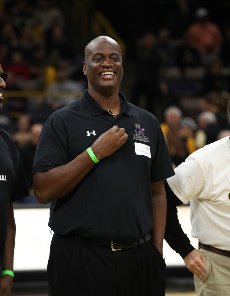 Former Iowa Hawkeye letterman Michael Ingram is recognized during half-time against the Ohio State Buckeyes Saturday, January 12, 2019 at Carver-Hawkeye Arena. (Brian Ray/hawkeyesports.com)