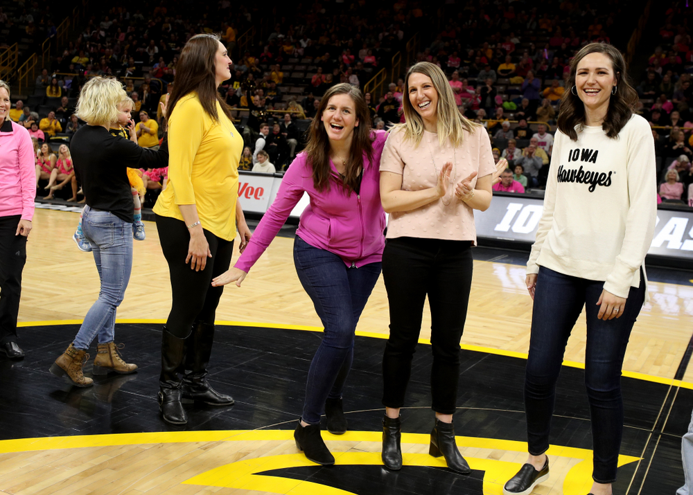Former players are recognized at halftime of the Iowa Hawkeyes game against the Wisconsin Badgers Sunday, February 16, 2020 at Carver-Hawkeye Arena. (Brian Ray/hawkeyesports.com)