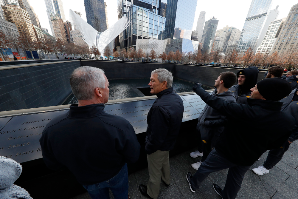 Iowa Hawkeyes head coach Kirk Ferentz as the team visits the observation deck of the One World Trade Center and the 9/11 Memorial and Museum.